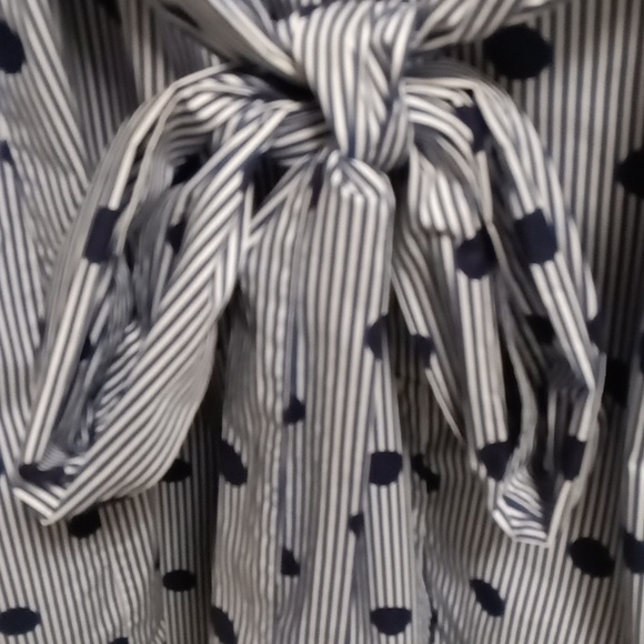 FINAL PRICE NWOT Boden blue/white striped shirt dress/navy polka dots/sash belt - Picture 14 of 15